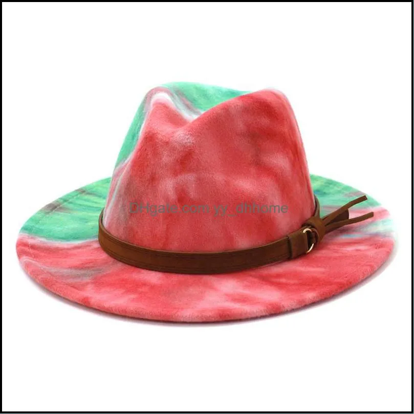 Tie dye Jazz Cap Women Men Wide Brim Hats Formal Hat Man Panama Hat Woman Felt Fedora Caps mens Trilby Lovers Fashion Accessories 2021