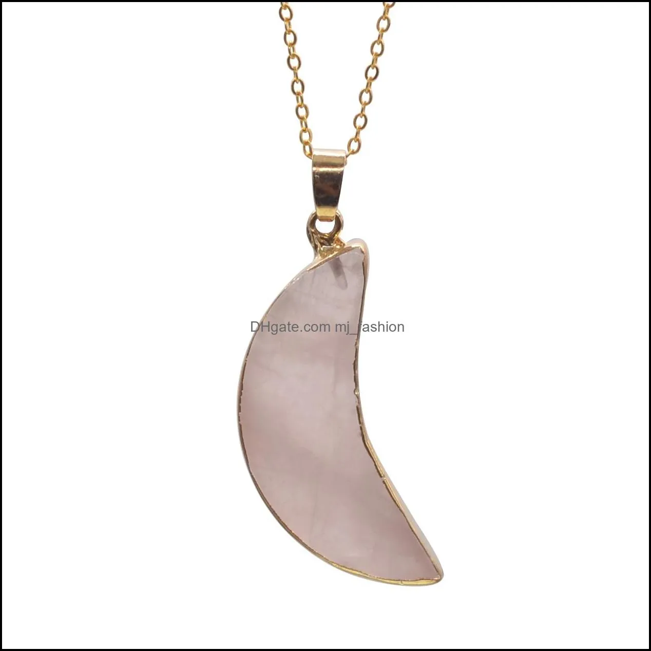 crescent moon necklace gold plated natural gemstones pendant crystals and healing stones necklaces hand diy jewelry accessories