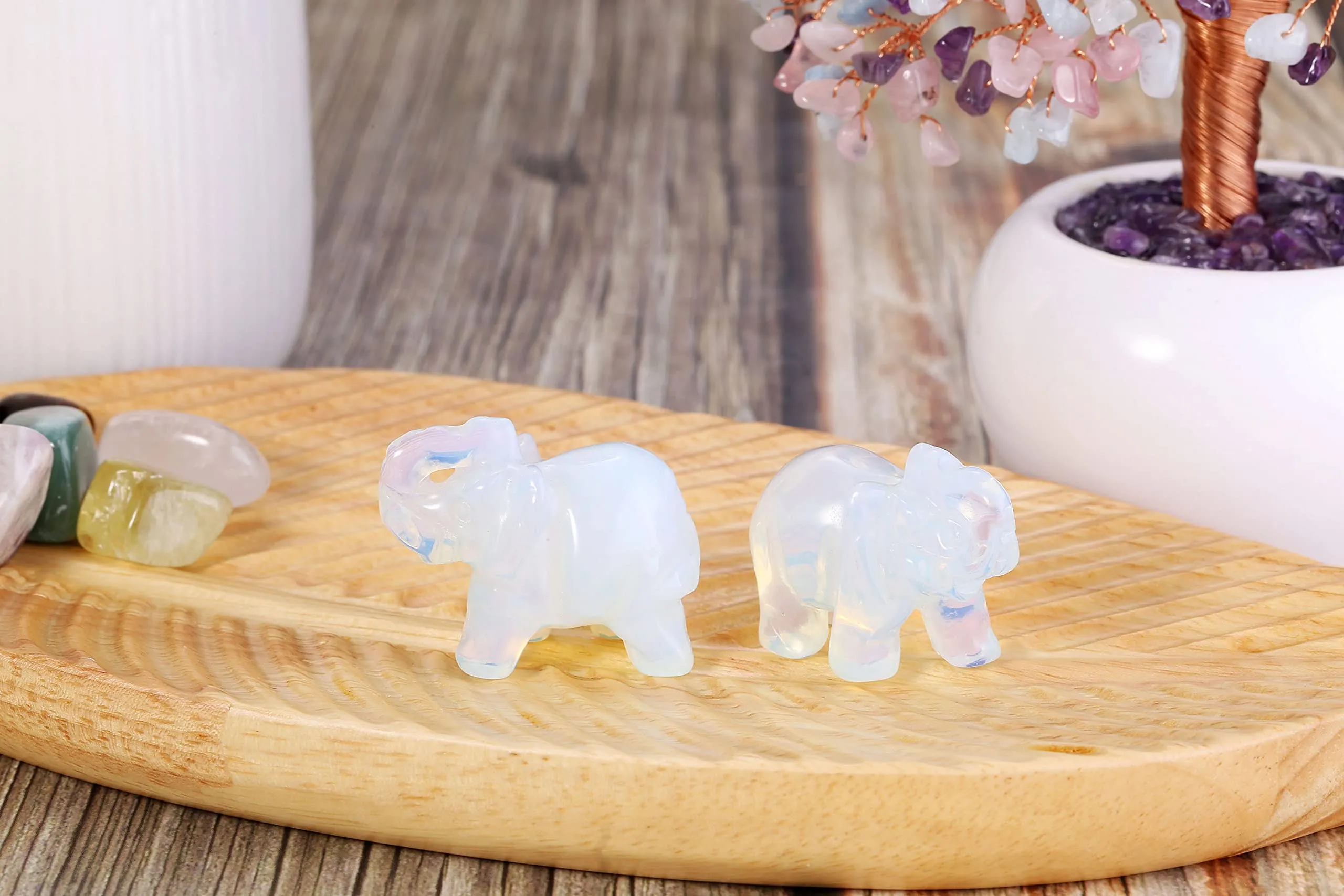 healing crystal stones elephant figurines reiki gemstone crafts statues elephant gifts collectible decor for home office desk 1 5 inches cherry quartz tiger eye stone opal