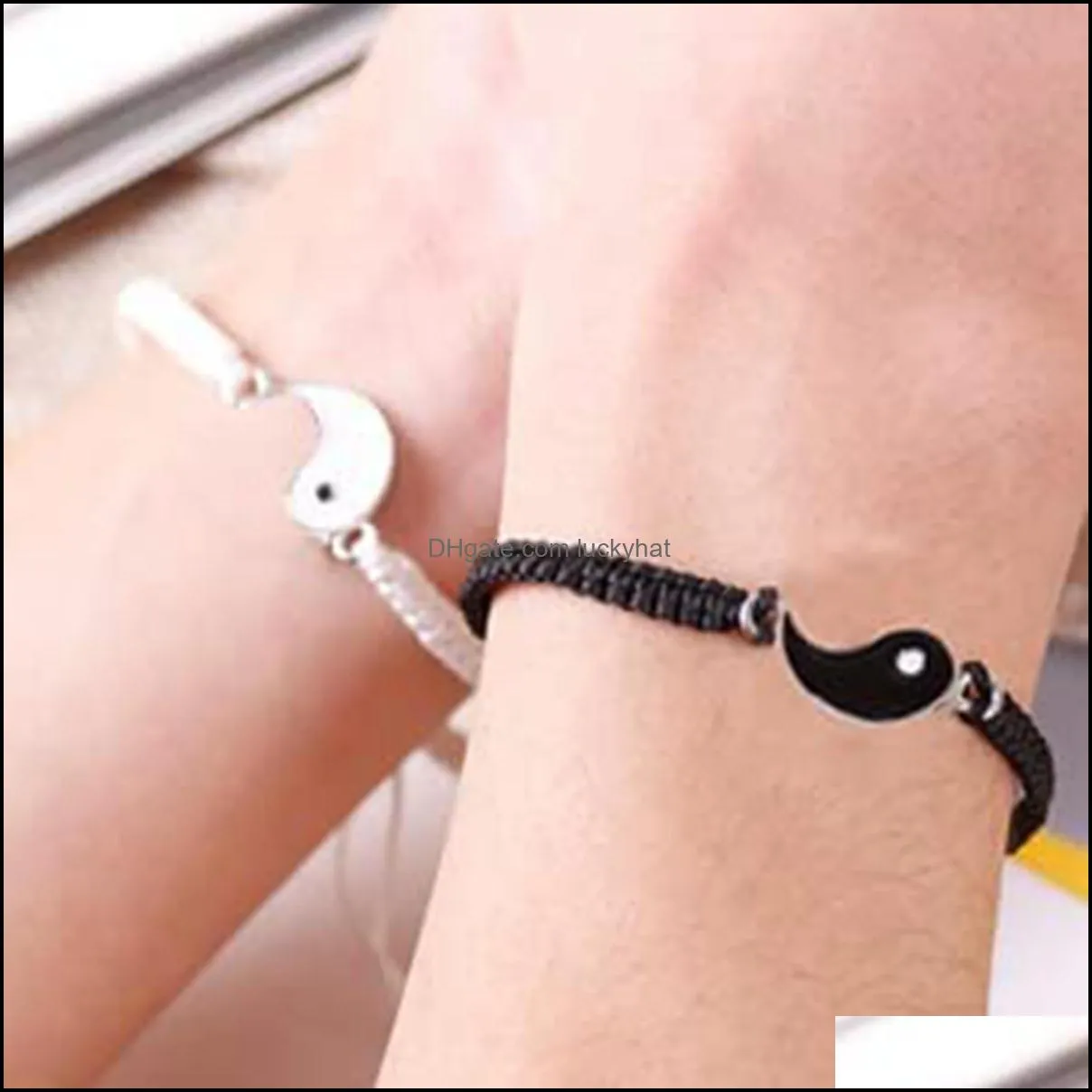 12Sets YinYang Taiji Bracelet Adjustable Link Chain Black White Matching Traditional Chinese Weaving Handicrafts Suitable for Couples Friends Yin Yang