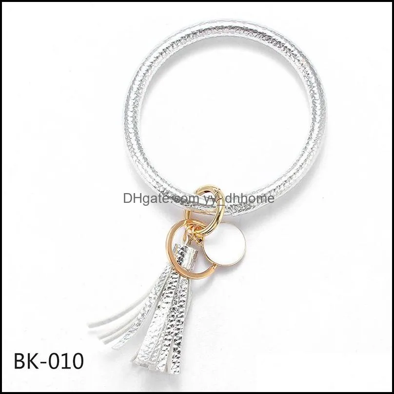 22 Styles Leather Keychain Women Circle Tassel Bracelet Wristlet Keychains Girl Sunflower Printted Key Ring Wrist Bangle Q5FZ