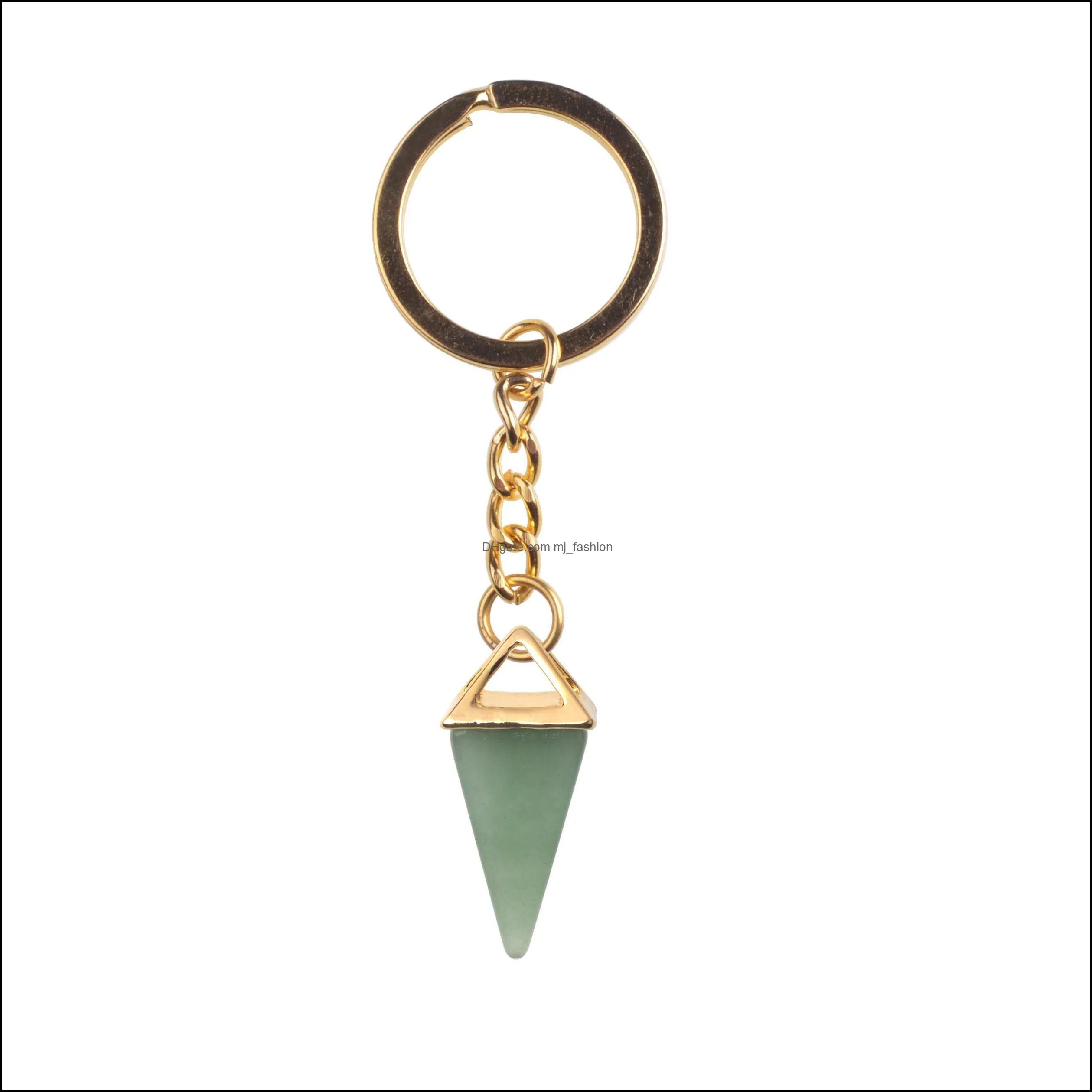 pink crystal cone light yellow gold color natural gem men`s waist car keychain women`s leather pendant