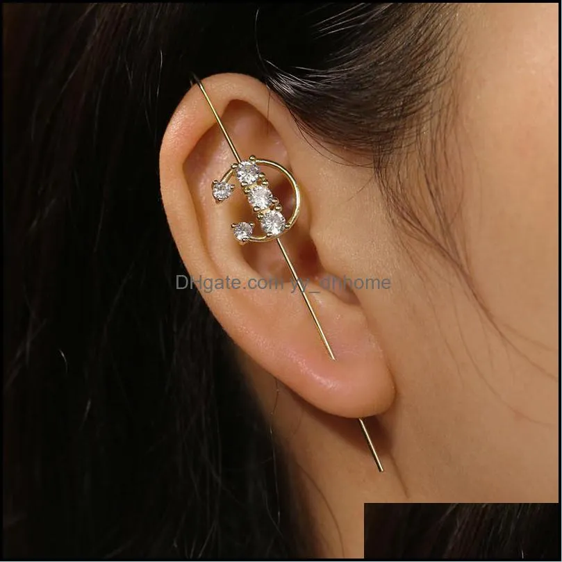Crawler Hook Earrings for Women Girls Fashion Gold Plated Crystal Cuff Earring Unique Rhinestone Ear Jewelry K512FA