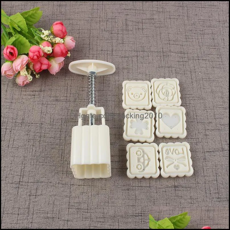 Molds Diy Ice Skin Moon Cake Moulds 6 Tablets Flower Hand Pressure Press Suit Creative Mould Baking Tool 5hs p1