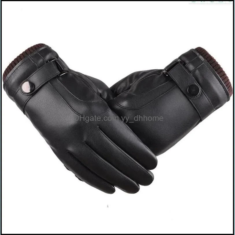 Men PU Touch Screen Gloves Leather thick Warm Five Fingers gloves mens Autumn Winter outdoor Sport cycling Glove man fashion accessories