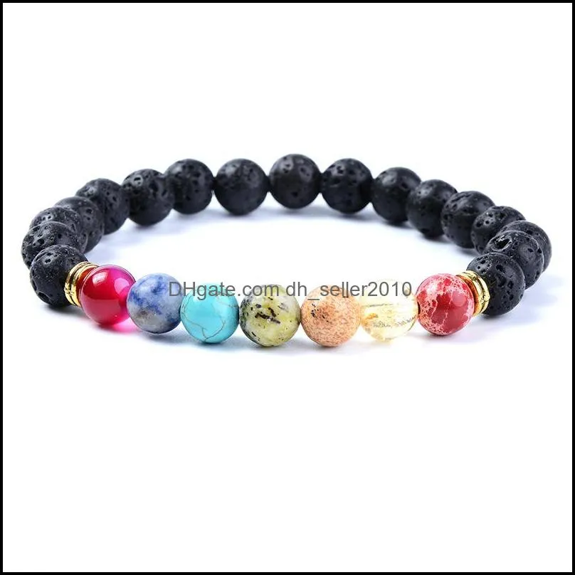 natural lava rock stone bracelet 8mm yoga bead 7 chakras bangle essential oil diffuser bracelets for women men jewelry free dhl