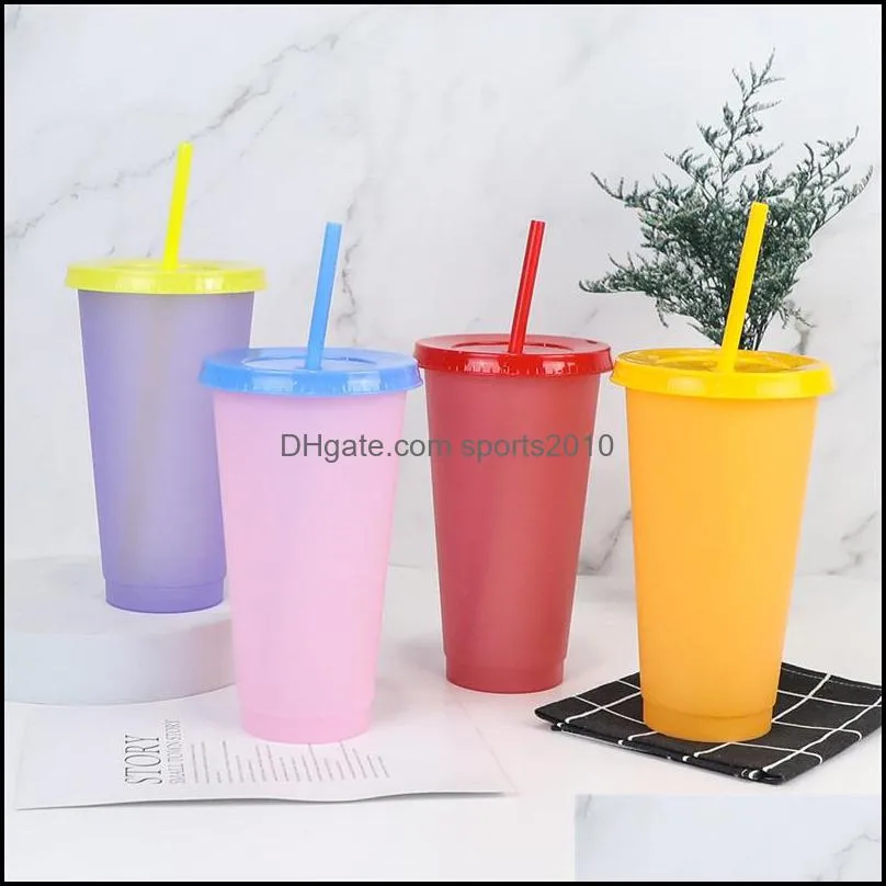 Reusable Magic PP cup 710ML Plastic Color Changing Cup colourful Candy Colors Drinking Tumblers with Lid and Straw 989 Z2