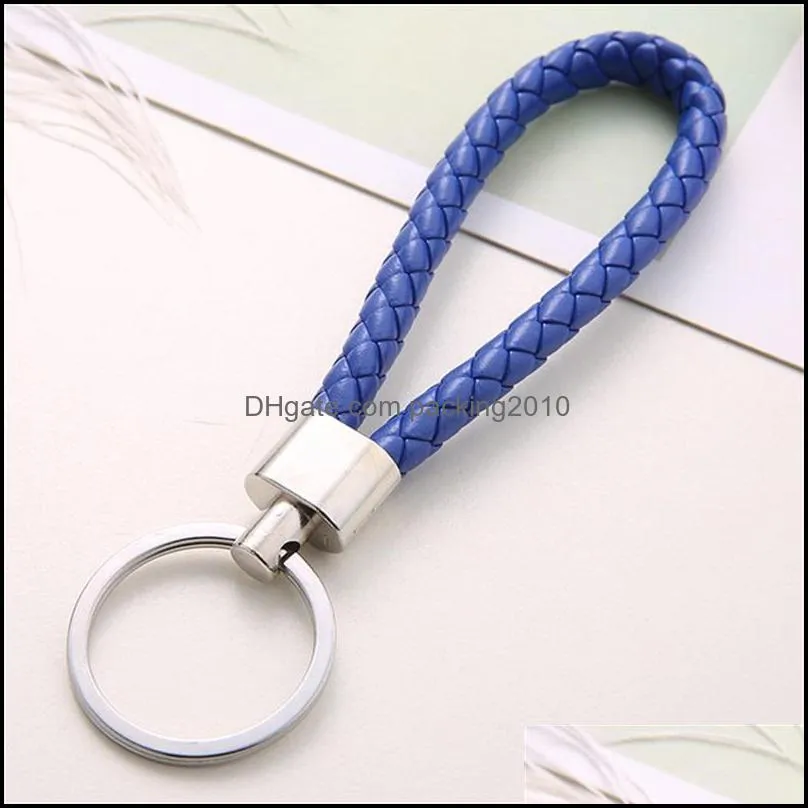 CR jewelry Mix color PU Leather Woven Keychain Rope Rings Fit DIY Circle Pendant Key Chains Holder Car Keyrings Jewelry accessories 728
