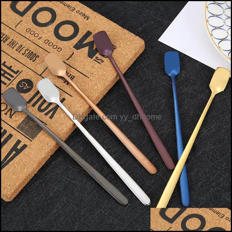 Stainless Steel Long Handle Scoops Colourful Square Head Spoon Teacup Coffee Ice Cream Tableware Stirring Ladle Hot Sale 2 8xh G2