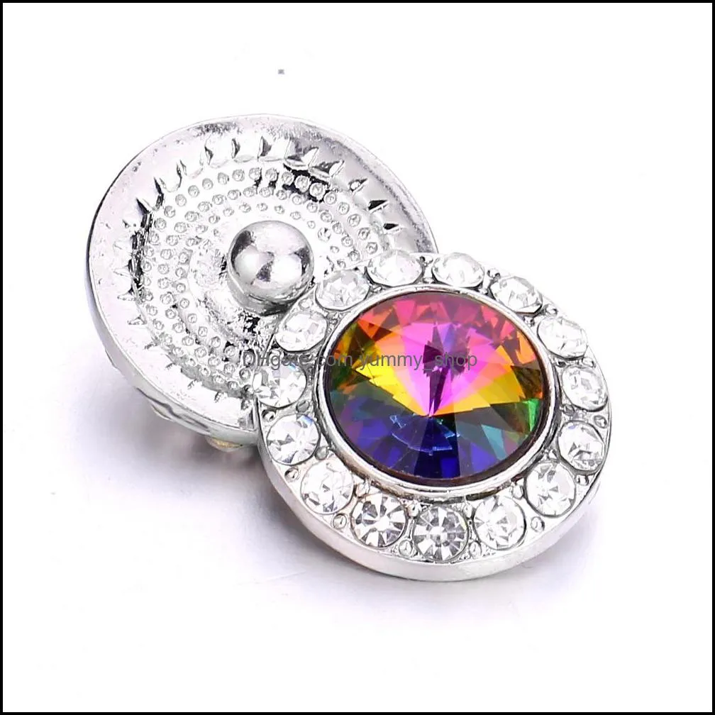 colorful flower crystal snap button jewelry components silver round 18mm metal snaps buttons fit bracelet bangle noosa for women men