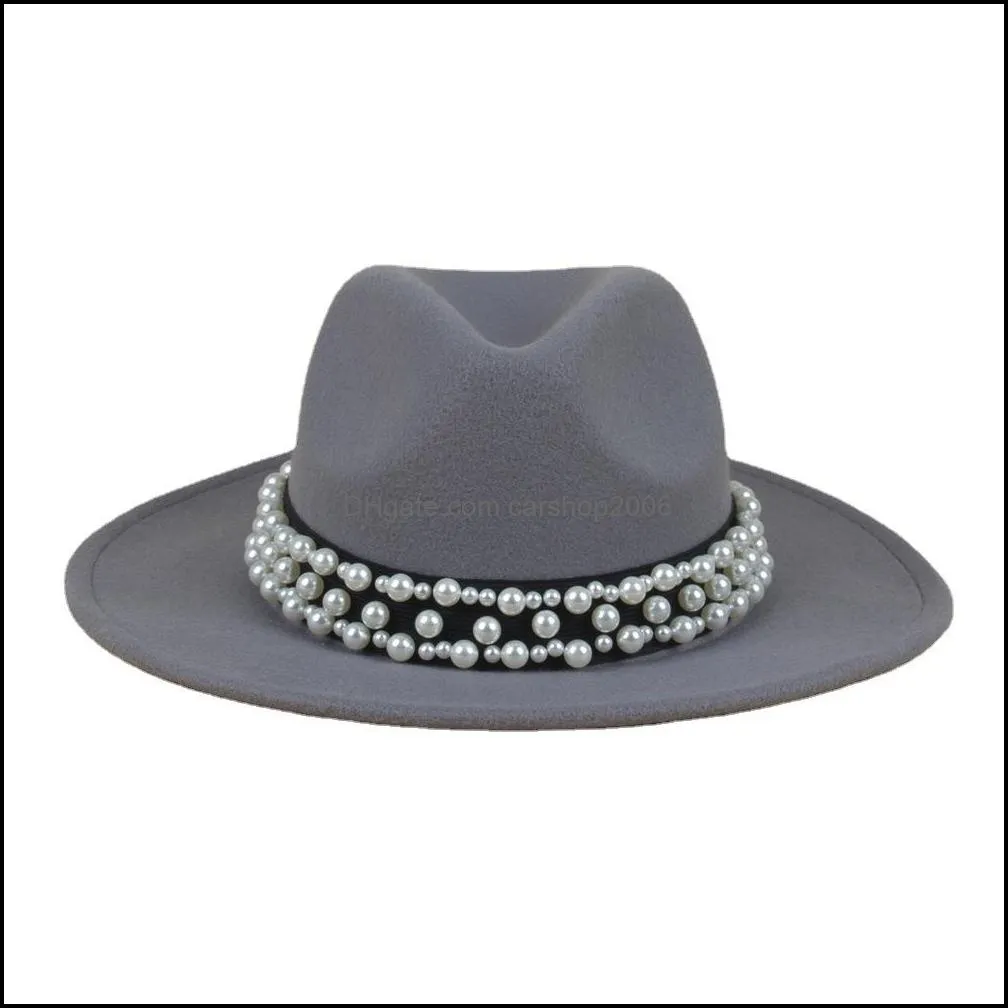 fedoras bulk women`s hat 2021 felt pearl fedora hats for women woman panama cap female jazz caps autumn winter fashion accessories wholesale