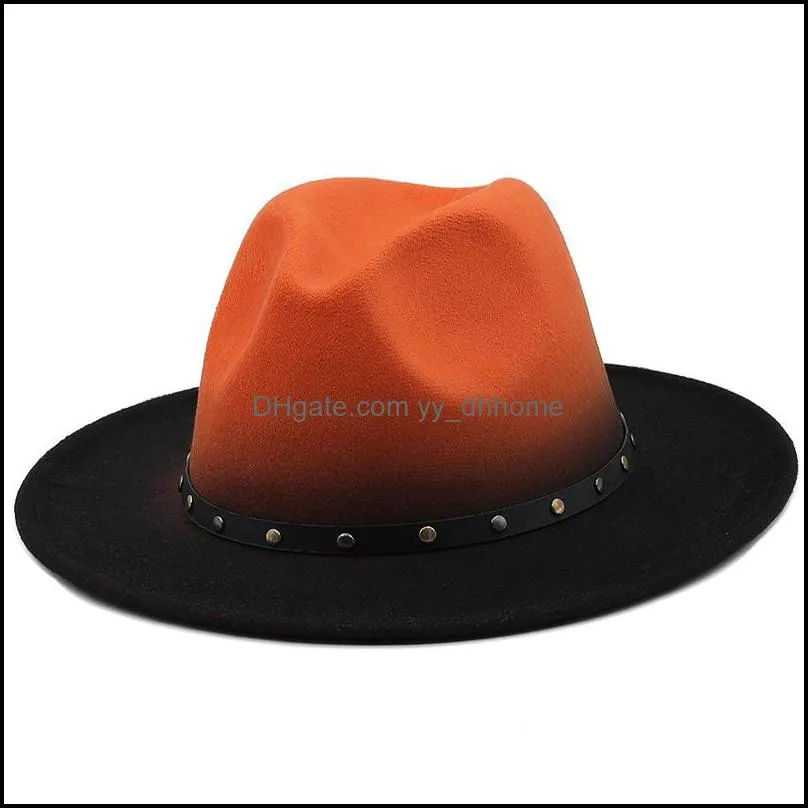 Gradient Fedora Hats For Women Men Fedoras Bulk Men`s Women`s Felt Hat 2021 Woman Man Panama Cap Female Male Jazz Caps Fall Autumn Winter Wholesale