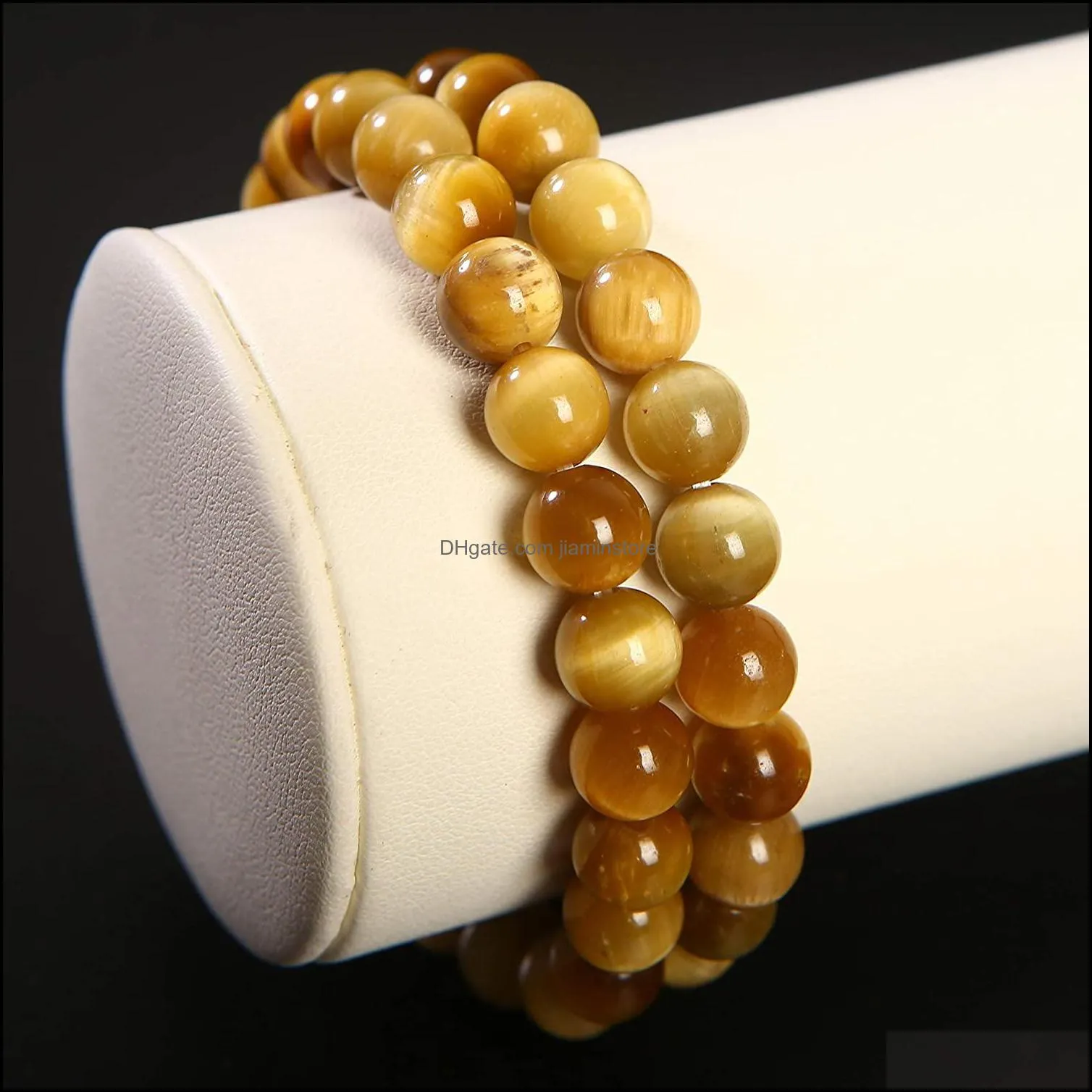 6MM Men Tiger Eye Bracelet Relax Anxiety Crystal Beaded Strand Triple Protection Jewelry Healing Chakra Gemstones Bangle for women