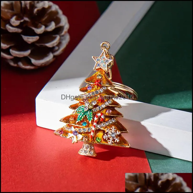 Christmas Party Favor DIY Diamond Key Chain Xmas Tree Keychain Pendant Zinc Alloy Charm Hanging Pendants Home New Year Holiday 4599 Q2