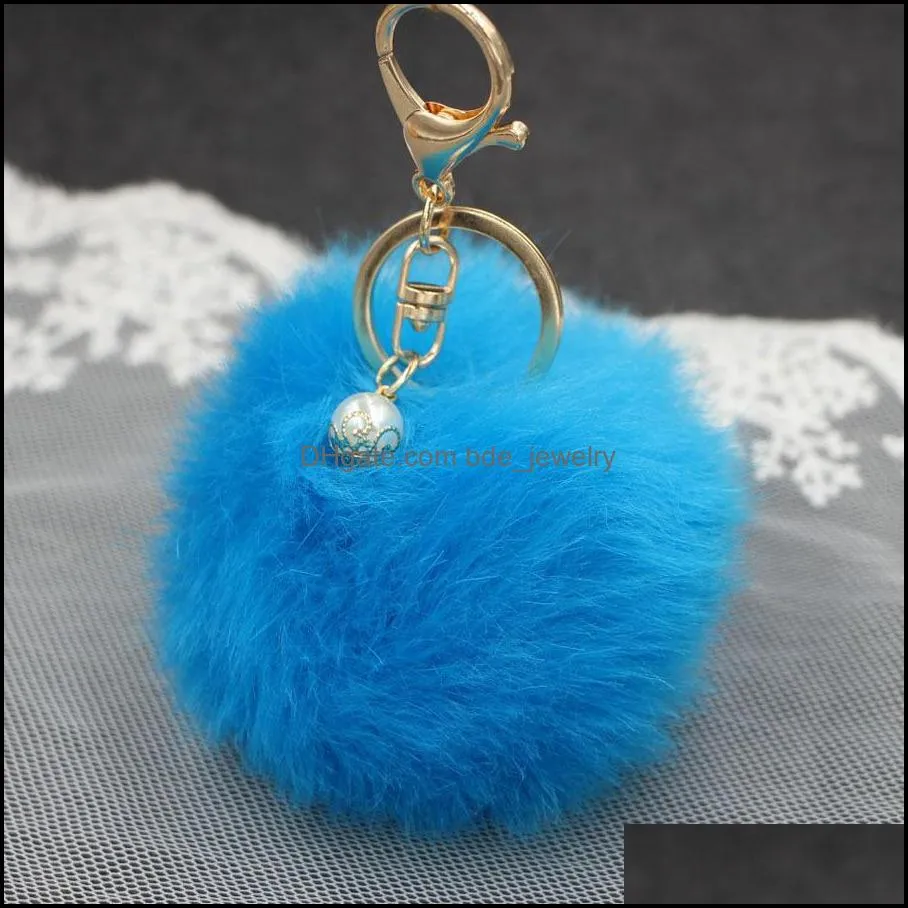 pompom key chain creative 8cm novelty rabbit fur ball keychains cute pearl fluffy keyrings for womens girls free dhl c132l f