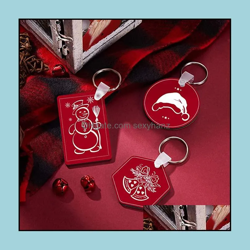 30pcs Sublimation Blank Keychain Rectangle Heat Transfer Key Rings Christmas Ornament Pendant DIY Art Crafts Making Supplies
