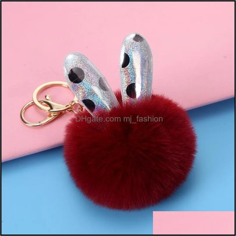 key holder sequins fluffy keyring fur ball keychain cute pompom keyrings bag charm pendant jewelry fashion accessories l983fa