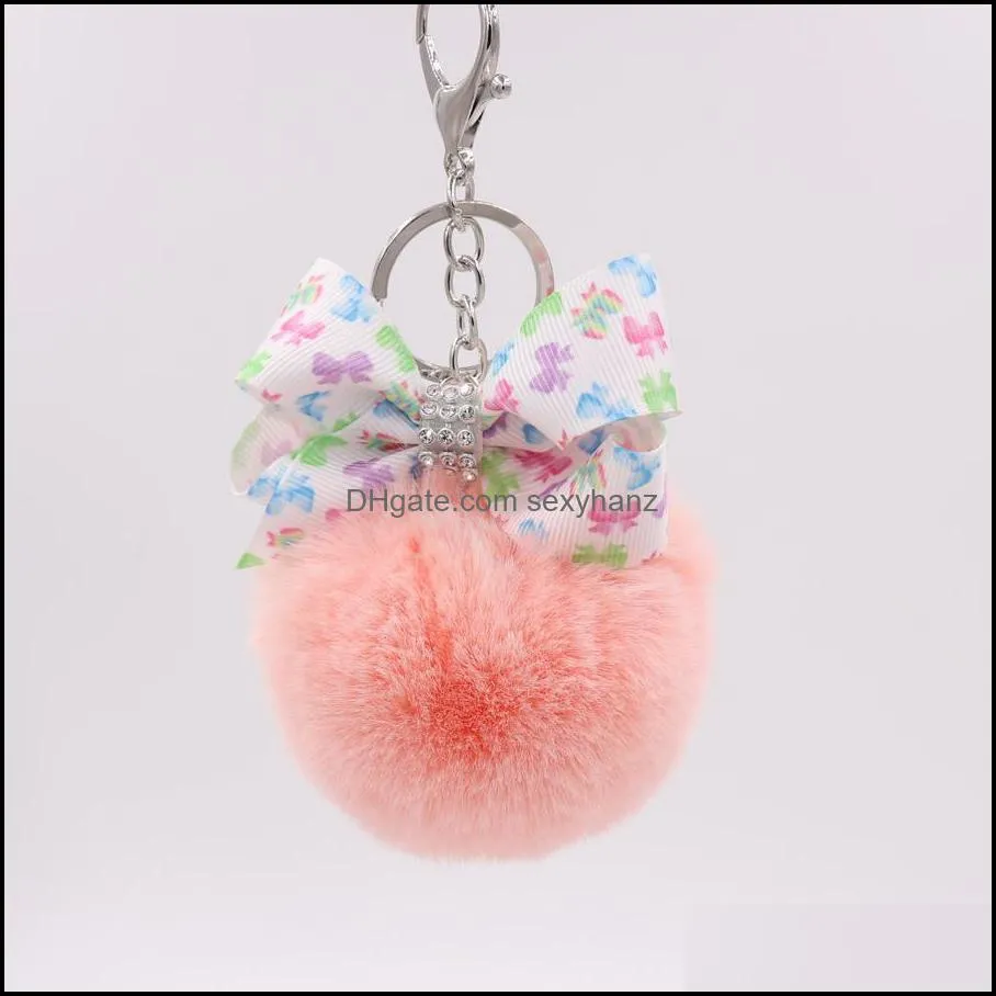 Artificial Rabbit Fur Keychain 13 Styles Good Guality Plush Ball Key Ring Cute Pompom Keyring Bag Charm Jewelry for Women P52FA