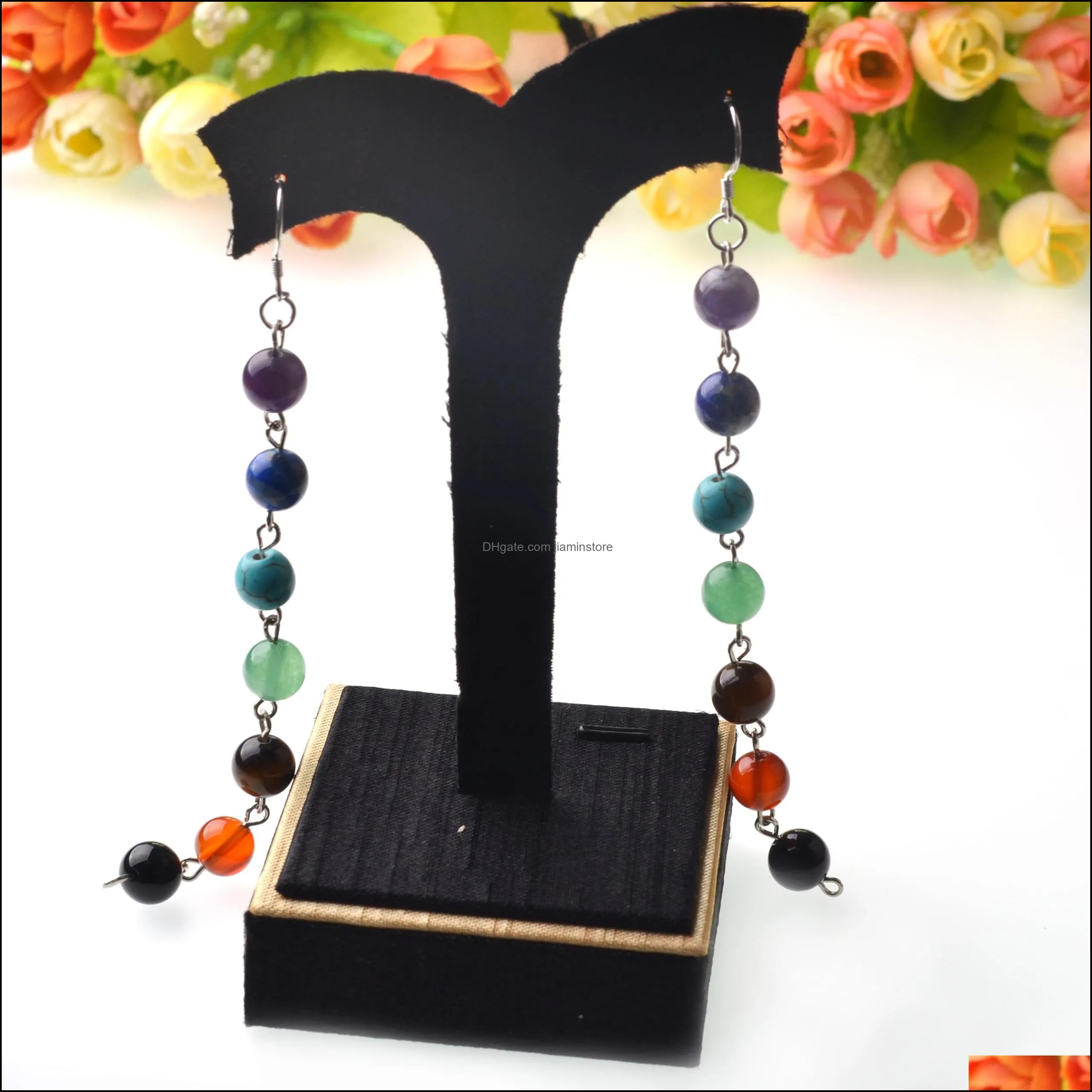 Seven chakras round bead earrings women`s elegant fashion charm earrings
