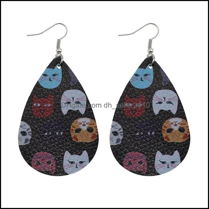 New Animal Printed Leather Earring for Women Female Boho Cat Dog Printed Dangle Drop Earrings Oval Waterdrop Ear Creative Party