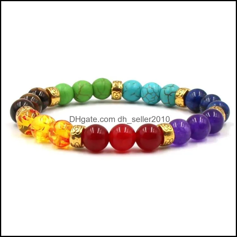 natural stone 7 chakra bracelets energy yoga beads women men colorful beaded bracelet bangle handmade hand strings gift g115s f