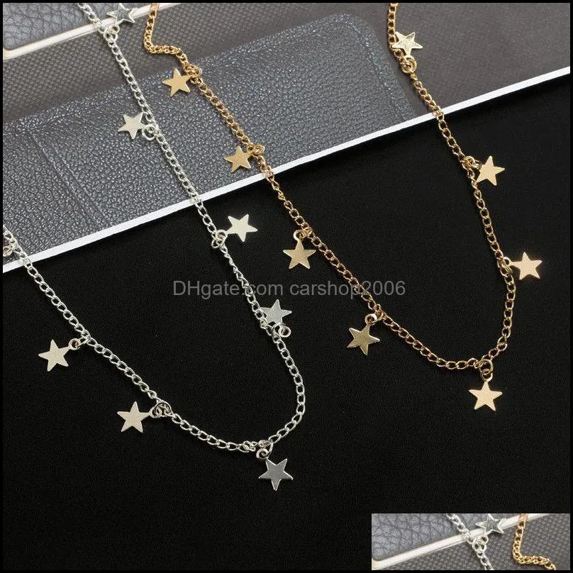 Star Choker Necklaces jewelry Disc Coin Pendant Handmade Simple 14K Gold Plated Silver Delicate Dainty Stars and Bead Chain Chokers