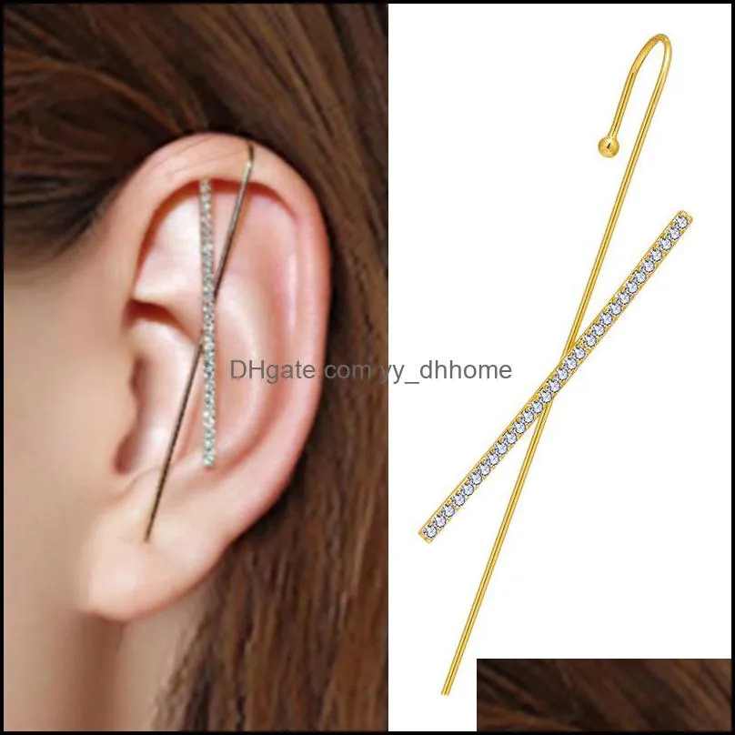 Fashion Crystal Hook Earrings Zirconia Ear Stud for Woman Geometric Cross Chain Pearl Cuff Earring Wedding Jewelry Gifts Q601FZ