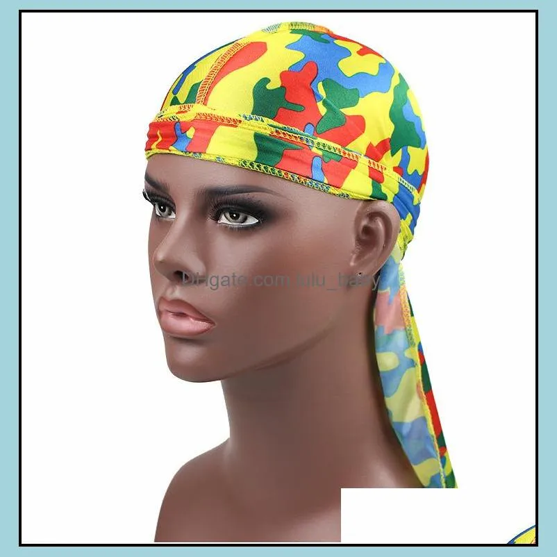 camouflage durags durag men turban bandana headwear headwrap pirate hat cap mens biker caps hats hair accessories