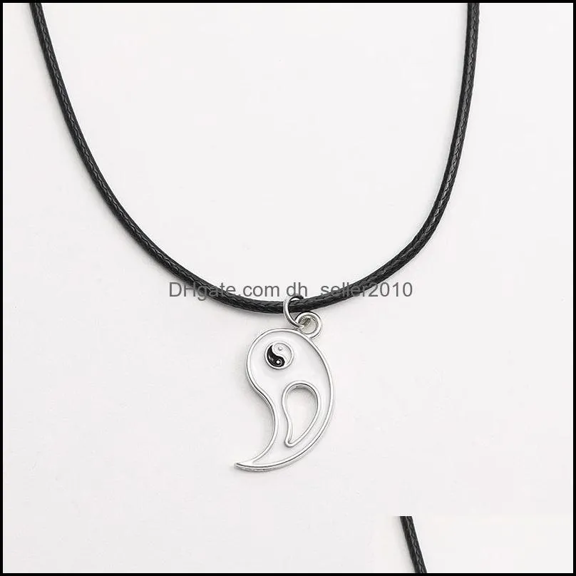 New Fashion Vintage Stitching Yin and Yang Pendant Necklace Couple Leather Rope Chain Necklaces Black White Best Friends Friendship Jewelry