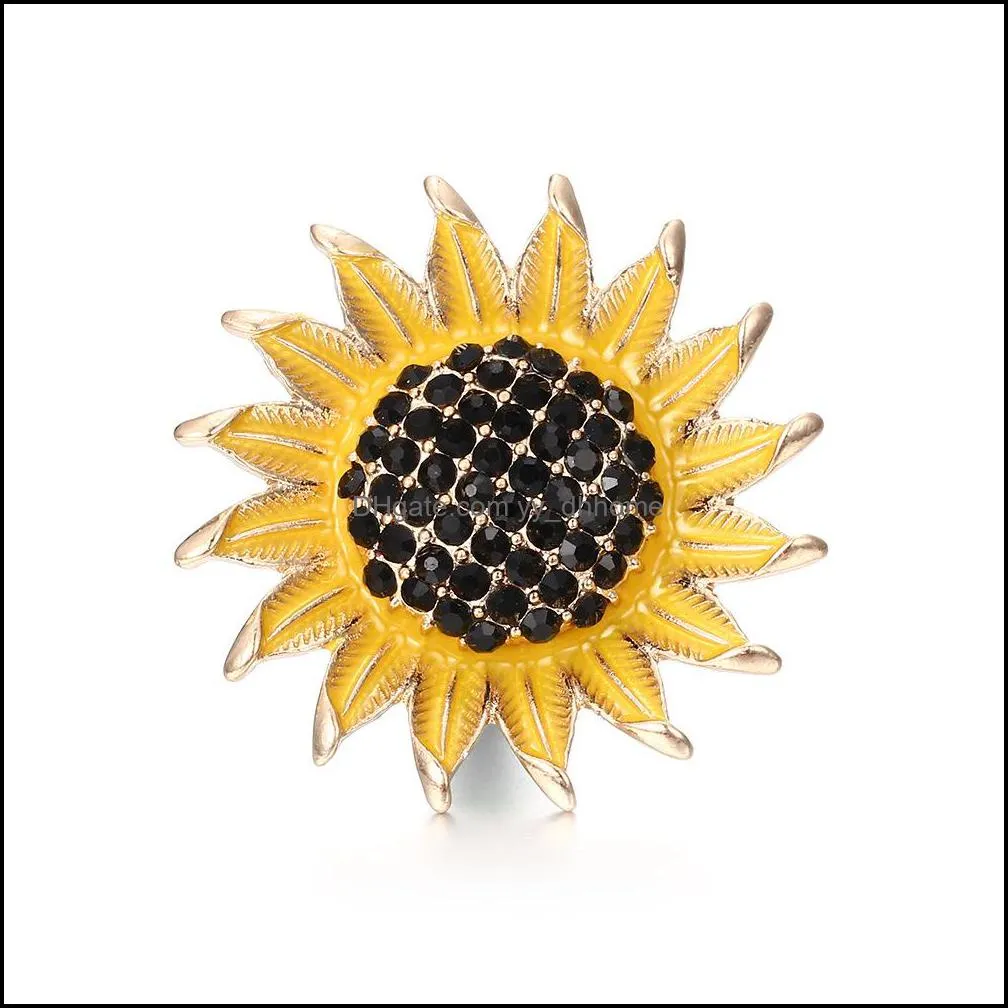 high quality snap button jewelry components diy crystal rhinestone sunflower 18mm 20mm metal snaps buttons fit bracelet bangle noosa