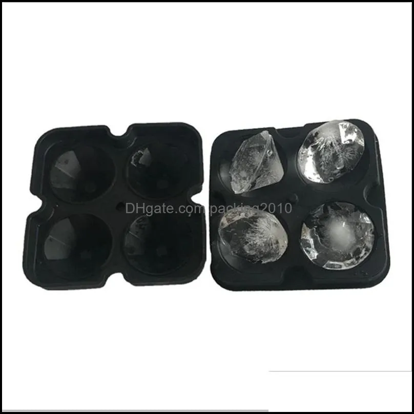 4 Cell Diamond Ice Cube Tray,Bar Tools Easy Release Silicone Mold,Candy Mould, for Whiskey,Cocktails and Juice Beverages,Black 1869 V2
