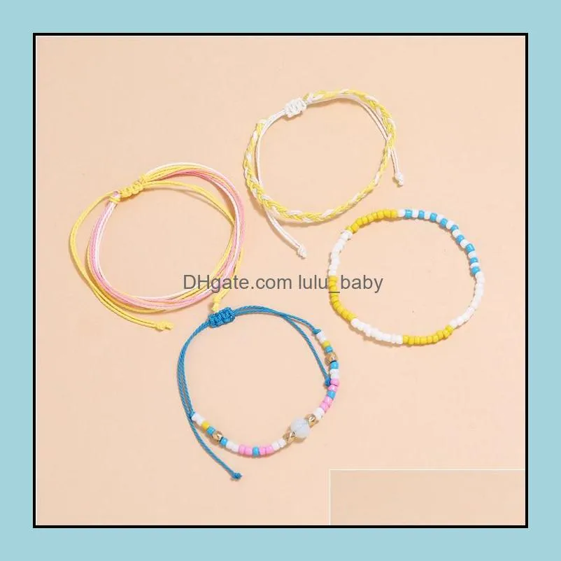 4pcs/set friendship woven multi-layers bracelet waterproof wax string rope beads boho braided jewelry bangle free dhl q505fz