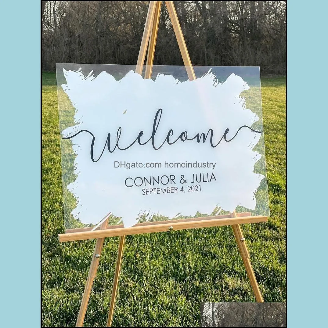 Party Decoration Custom Acrylic Wedding Sign Painted Welcome Brushed Back Personalized SignParty