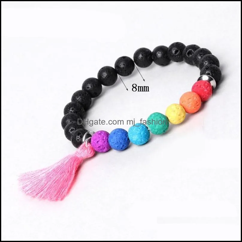 natural lava stone bracelet 8mm yoga beads tassel pendant bangle essential oil diffuser bracelets fashion jewelry gift m193r f