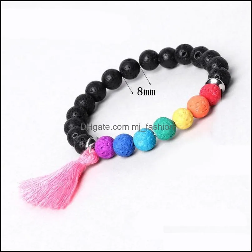 natural lava stone bracelet 8mm yoga beads tassel pendant bangle  oil diffuser bracelets fashion jewelry gift m193r f