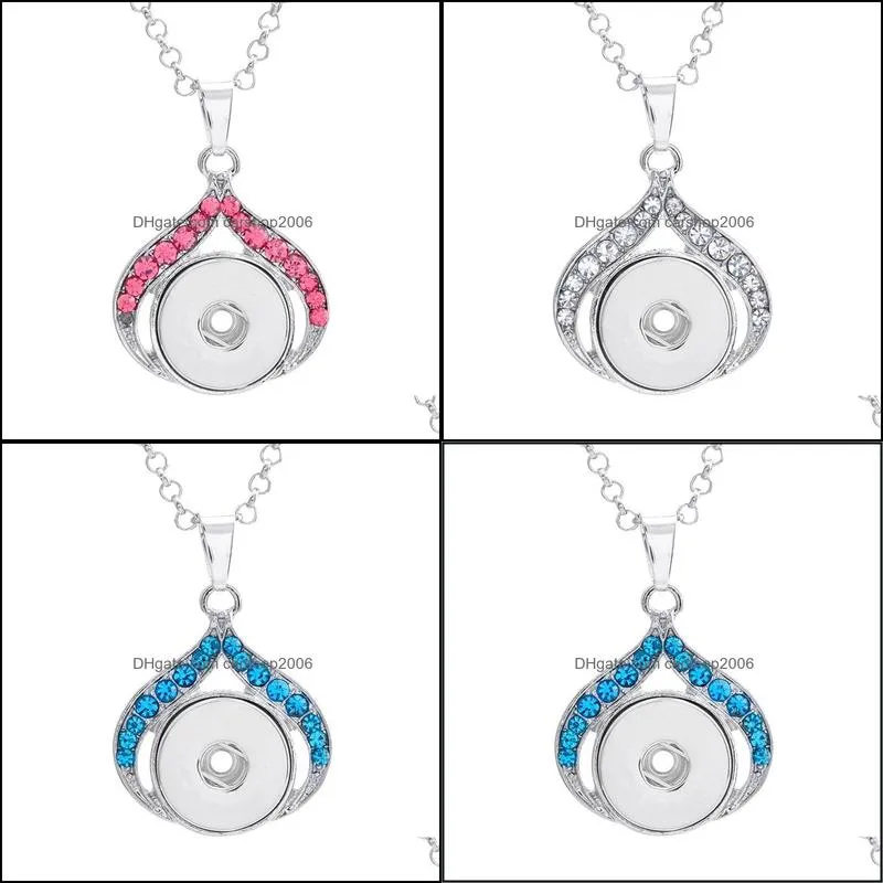 snap button jewelry rhinestone inlay drop shape pendant fit 18mm snaps buttons necklace for women men noosa