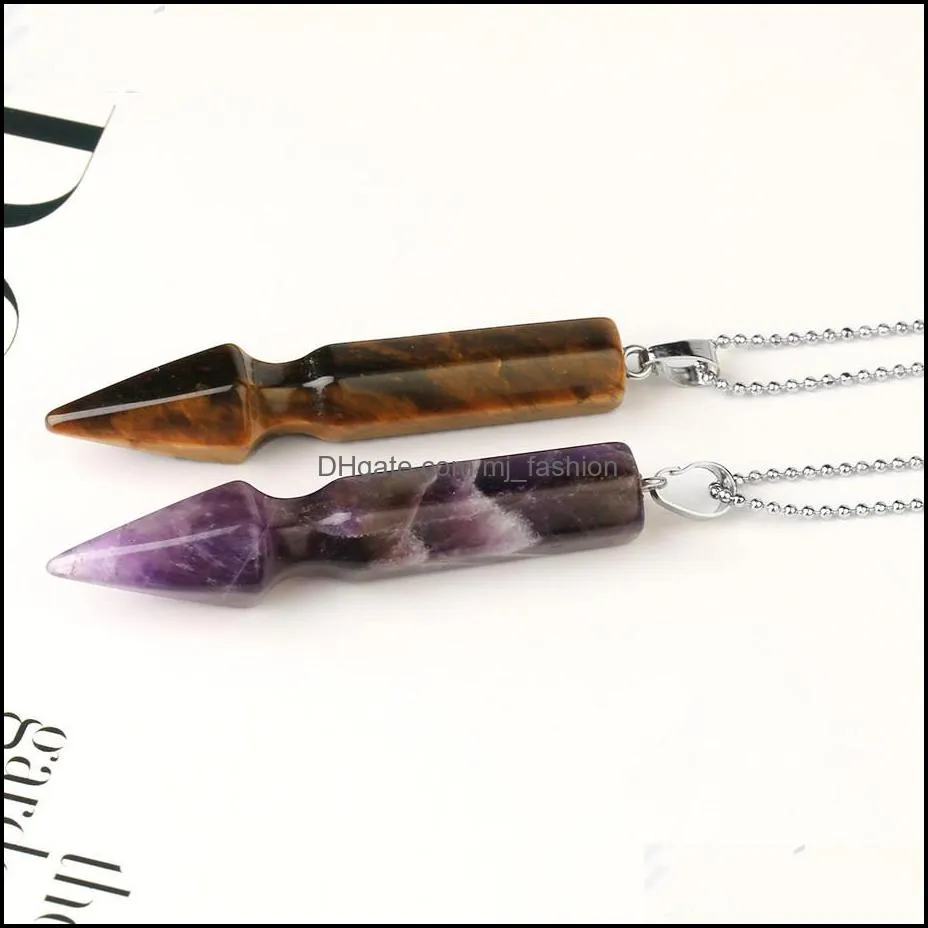 natural gemstone cone pendant necklace healing crystal quartz reiki chakra gem stones 18 inch women girls men birthday gifts