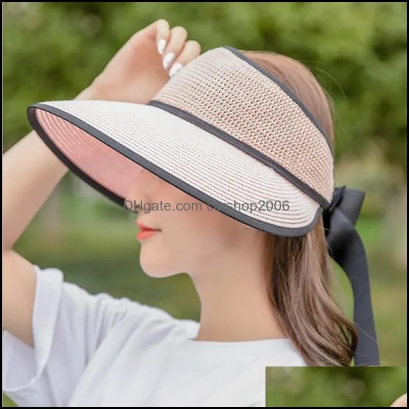 women`s straw visor sun hat girl summer beach caps wide brim cap foldable sun visors for women roll up adjustable shade hat lady sunhat