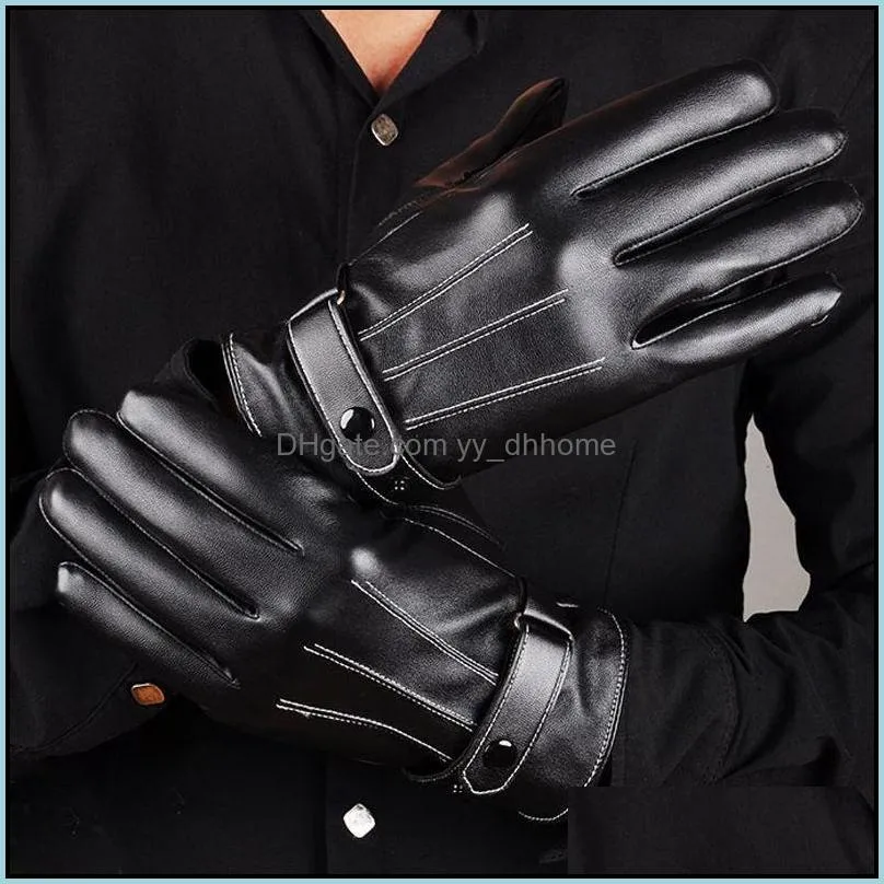 Winter Mens Women Gloves 3 Line Black Men Gloves PU Leather Glove Thick warm Touch Screen Cashmere fashion Riding Gloves