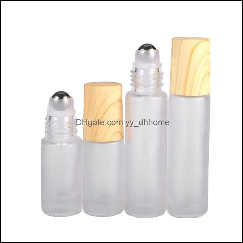 Glass Clear Frosted Empty Bottles 5ml 10ml Metal Roller Ball Wood Grain Plastic Perfume Bottle Portable Vials Travel New Arrival 2js