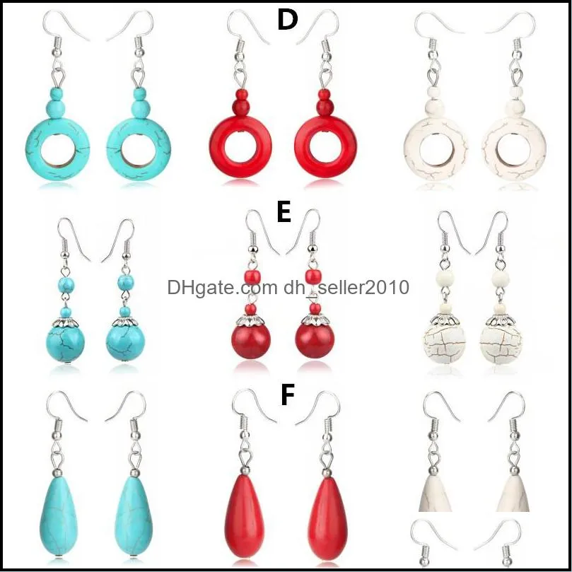 3 pairs/set Vintage handmade turquoise drop earrings for women retro teardrop heart cross earrings ethnic style jewelry wholesale