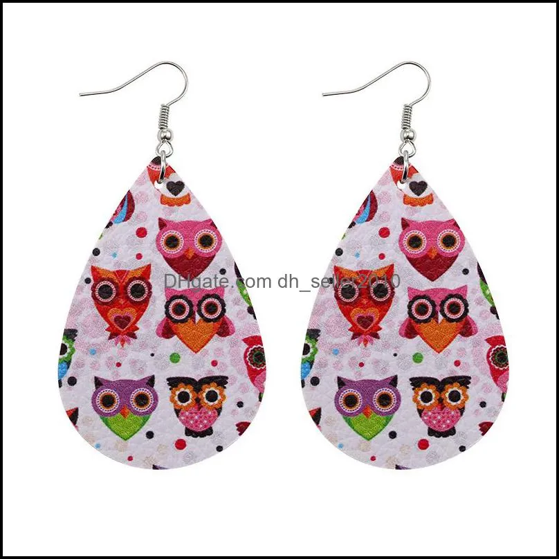 New Animal Printed Leather Earring for Women Female Boho Cat Dog Printed Dangle Drop Earrings Oval Waterdrop Ear Creative Party