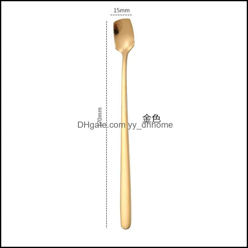 Stainless Steel Long Handle Scoops Colourful Square Head Spoon Teacup Coffee Ice Cream Tableware Stirring Ladle Hot Sale 2 8xh G2