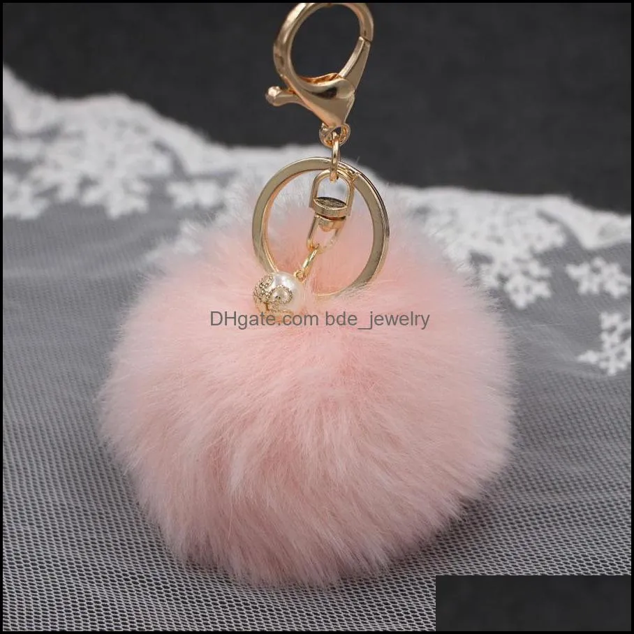 pompom key chain creative 8cm novelty rabbit fur ball keychains cute pearl fluffy keyrings for womens girls free dhl c132l f