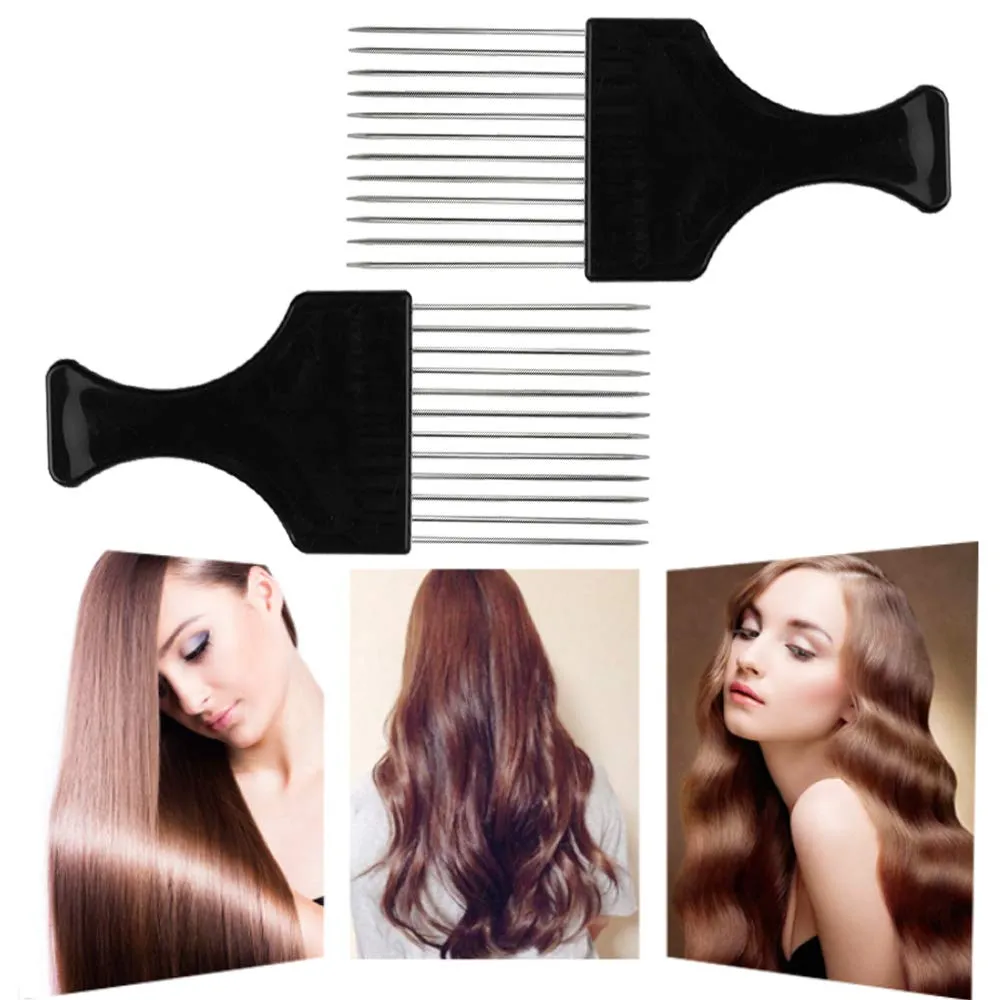 afro comb metal pick comb afro braid pick hairdressing detangle wig braid hair styling comb styling tool black
