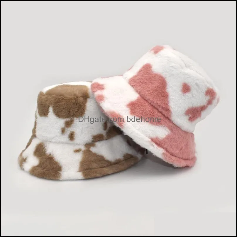 winter warm bucket hat cow print fisherman hats plush basin cap women men outdoor casual caps mens boys girls fashion accessories new