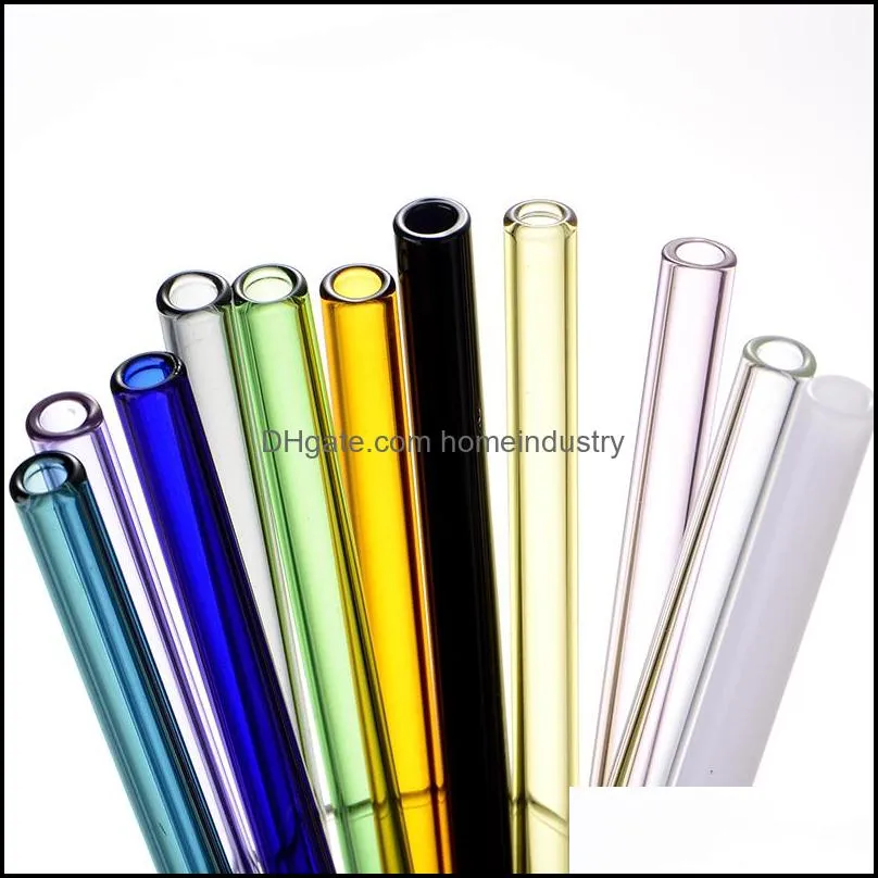 10pc Handmade Reusable Glass Straw With 2Pcs Cleaning Brush ECO-friendly Household Glass Straight Pipet Tubularis drinking straw