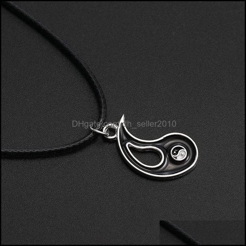 New Fashion Vintage Stitching Yin and Yang Pendant Necklace Couple Leather Rope Chain Necklaces Black White Best Friends Friendship Jewelry