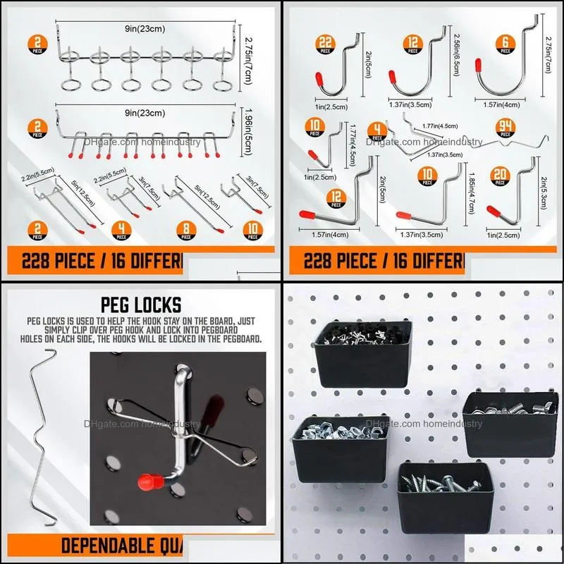 Hooks & Rails Pcs Pegboard Assortment With Metal Sets Bins Peg Locks For Organizing Storage System ToolsHooks