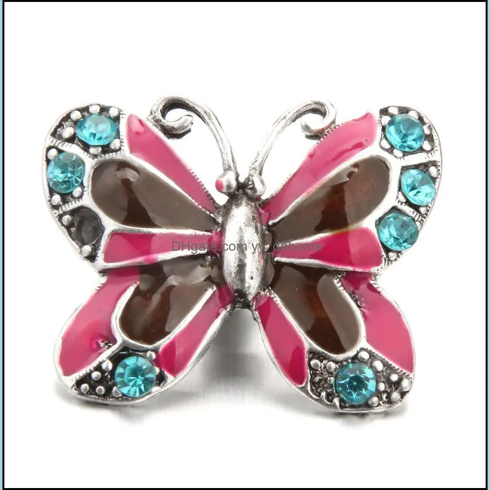 snap button jewelry components enamel colorful butterfly 18mm metal snaps buttons fit bracelet bangle noosa